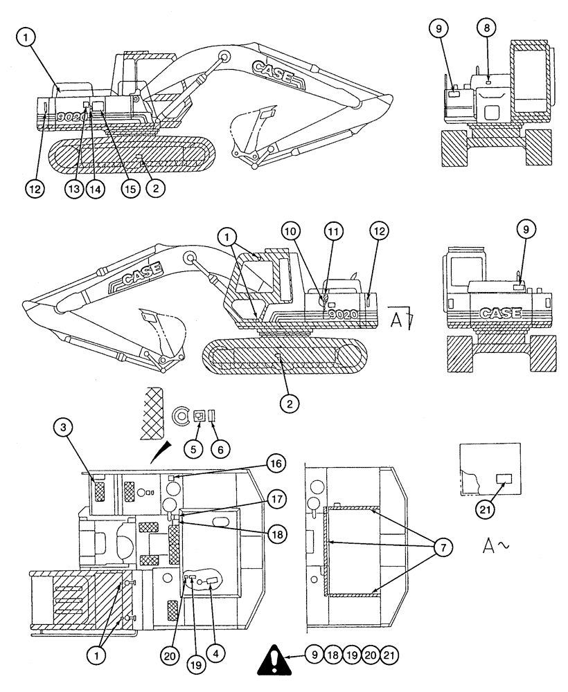 Схема запчастей Case 9020 - (9-66) - DECALS, WARNING AND DANGER - ENGLISH LANGUAGE (09) - CHASSIS