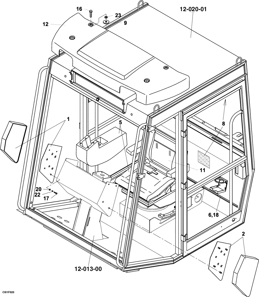 Схема запчастей Case SV210 - (12-020-00[01]) - CAB (09) - CHASSIS