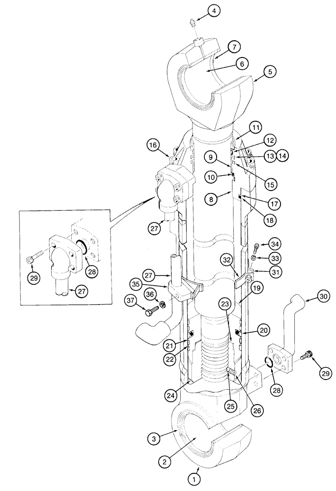 Схема запчастей Case 9050 - (8-86) - BUCKET CYLINDER, STANDARD PRODUCTION (08) - HYDRAULICS