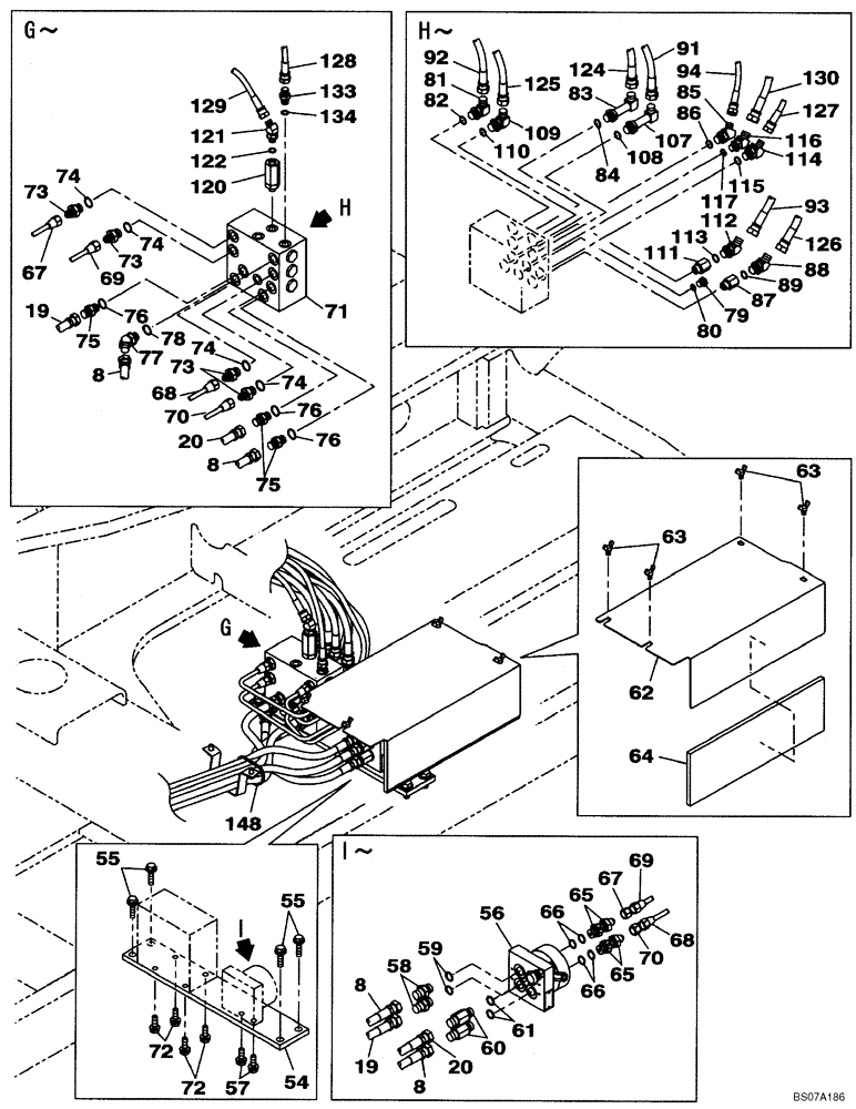 Схема запчастей Case CX160B - (08-21) - PILOT CONTROL LINES, PARTITION - TWO WAY (08) - HYDRAULICS