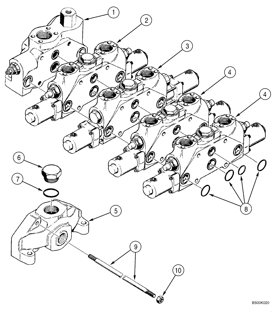 Схема запчастей Case 921C - (08-14) - VALVE ASSY - LOADER CONTROL, FOUR SPOOL (Nov 1 2006 1:31PM) (08) - HYDRAULICS