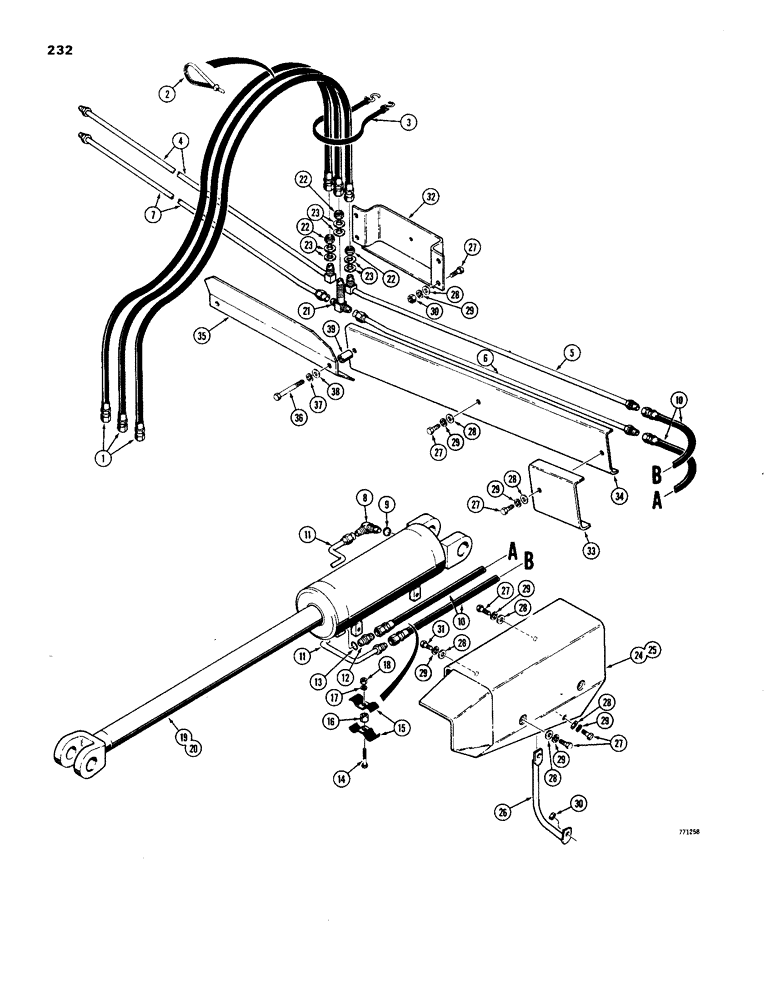 Схема запчастей Case 1450 - (232) - DOZER TILT AND PITCH HYDRAULIC CIRCUIT (ATP DOZER), GRILLE TO CYLINDERS (08) - HYDRAULICS