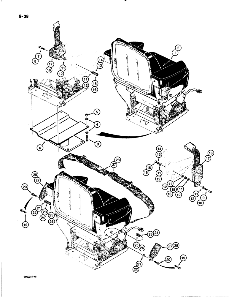 Схема запчастей Case W30 - (9-38) - SEAT AND MOUNTING PARTS (09) - CHASSIS/ATTACHMENTS