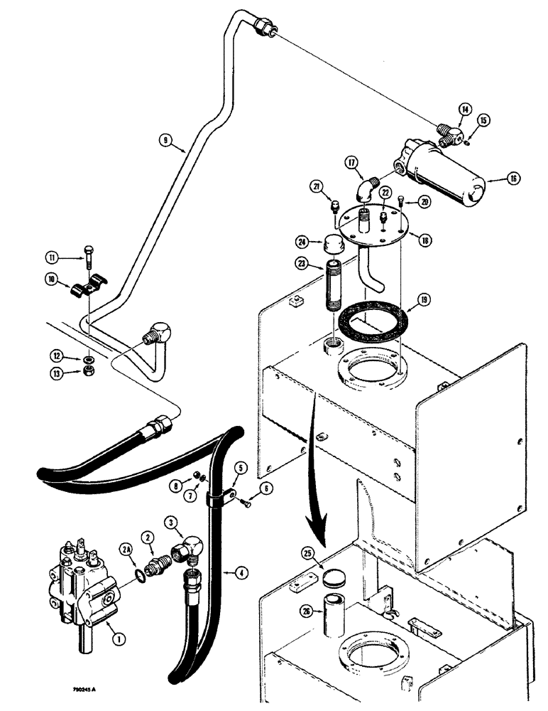 Схема запчастей Case 350B - (146) - EQUIPMENT HYD CIRCUIT, CONTROL VALVE TO RESERVOIR, MODELS W/ MARVEL FILTER - BEFORE TRAC. SN 3073926 (07) - HYDRAULIC SYSTEM