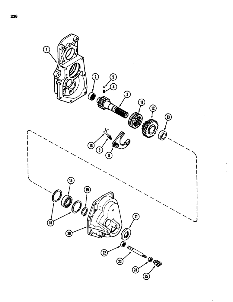 Схема запчастей Case 580SD - (236) - TRANSAXLE SHIFT MECHANISM AND OUTPUT SHAFT, FOUR WHEEL DRIVE (06) - POWER TRAIN