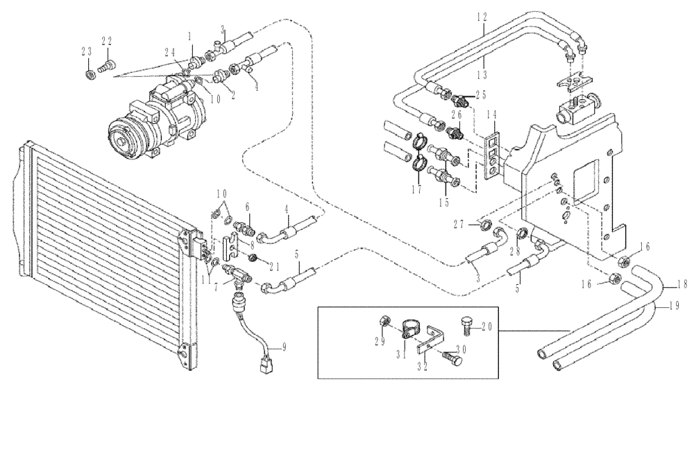 Схема запчастей Case 330B - (58A00040578[001]) - HEATER AND AIR CONDITIONER LINES (P.I.N. HHD0330BN7PG57000 AND AFTER) (84287080) (10) - Cab/Cowlings