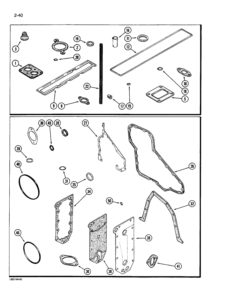 Схема запчастей Case 1550 - (2-40) - GASKET KITS, 6T-830 ENGINE, VALVE GRIND, CYLINDER BLOCK (02) - ENGINE