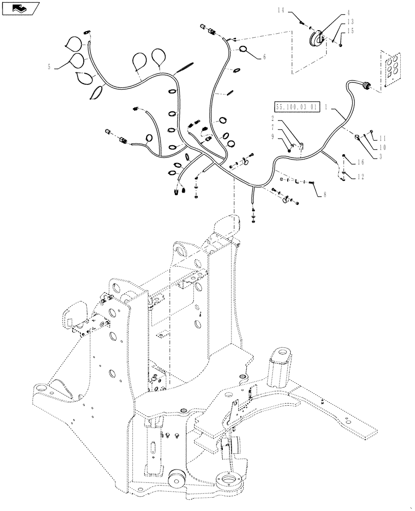 Схема запчастей Case 621F - (55.100.AC) - FRONT CHASSIS HARNESS ASSEMBLY XR/Z-BAR (55) - ELECTRICAL SYSTEMS