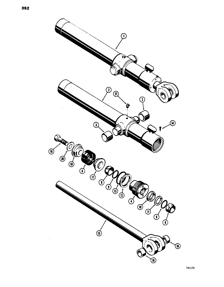 Схема запчастей Case 450 - (352) - D34739 AND D34740 LOADER DUMP CYLINDERS, GLAND HAS SPLIT OUTER ROD WIPER (07) - HYDRAULIC SYSTEM