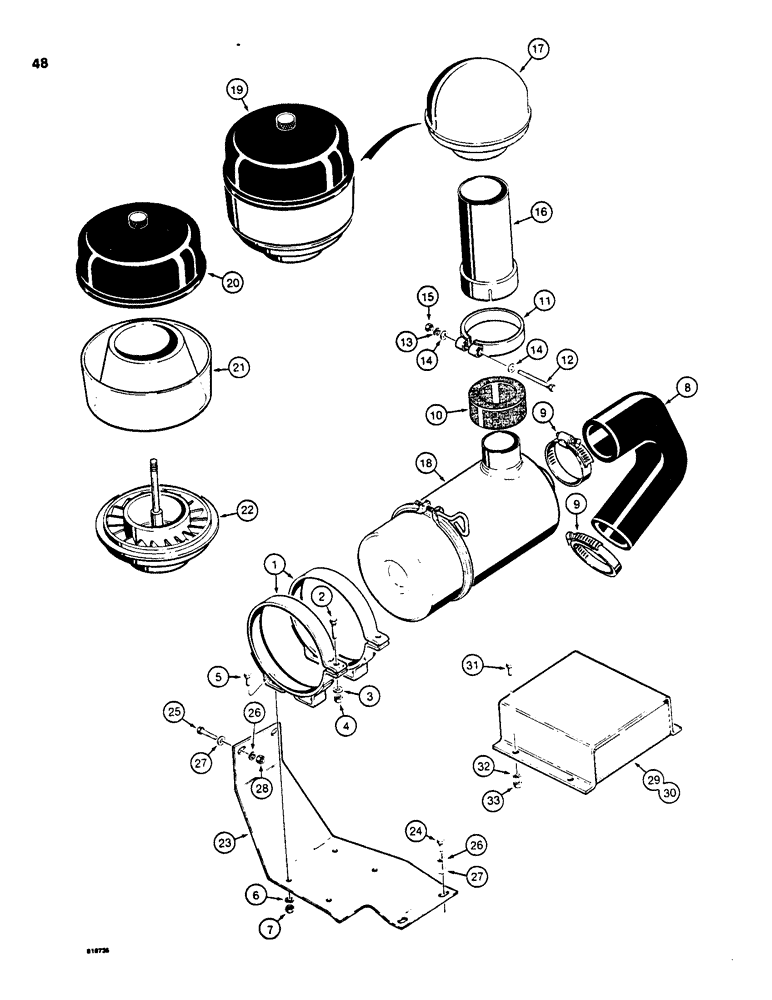 Схема запчастей Case 855C - (048) - AIR CLEANER SYSTEM, MODELS WITHOUT TURBOCHARGER (01) - ENGINE