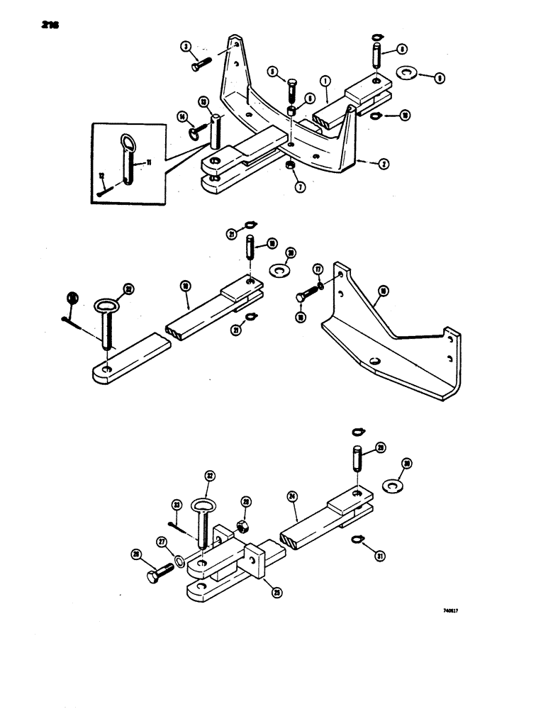 Схема запчастей Case 450 - (216) - DRAWBARS (MODELS WITHOUT WINCH), MODELS WITHOUT REAR MOUNTED EQUIPMENT (05) - UPPERSTRUCTURE CHASSIS