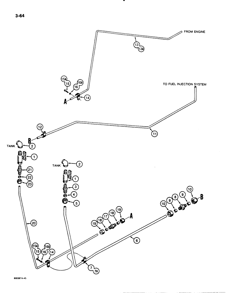 Схема запчастей Case 1455B - (3-64) - FUEL LINES (03) - FUEL SYSTEM