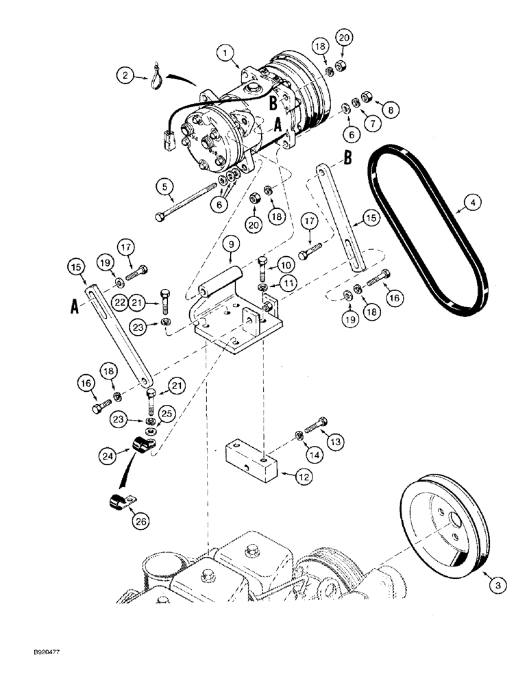 Схема запчастей Case 580SK - (4-14) - AIR CONDITIONING COMPRESSOR MOUNTING (04) - ELECTRICAL SYSTEMS