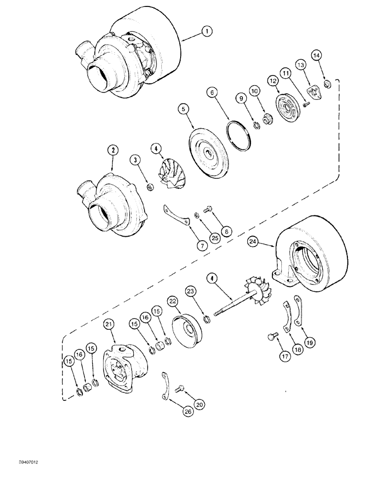 Схема запчастей Case 550G - (2-30) - TURBOCHARGER ASSEMBLY, 4T-390 ENGINE, PRIOR TO CRAWLER P.I.N. JJG0255794 (01) - ENGINE