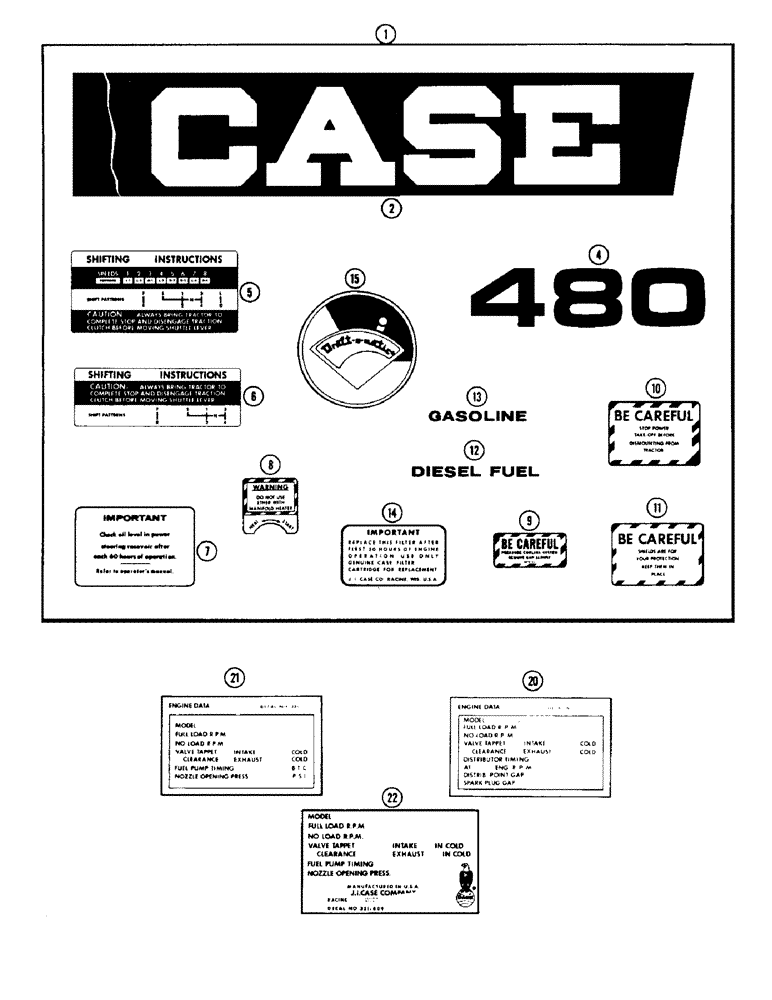 Схема запчастей Case 480CK - (077A) - DECALS, USED PRIOR TO TRACTOR SERIAL NUMBER 8656686 