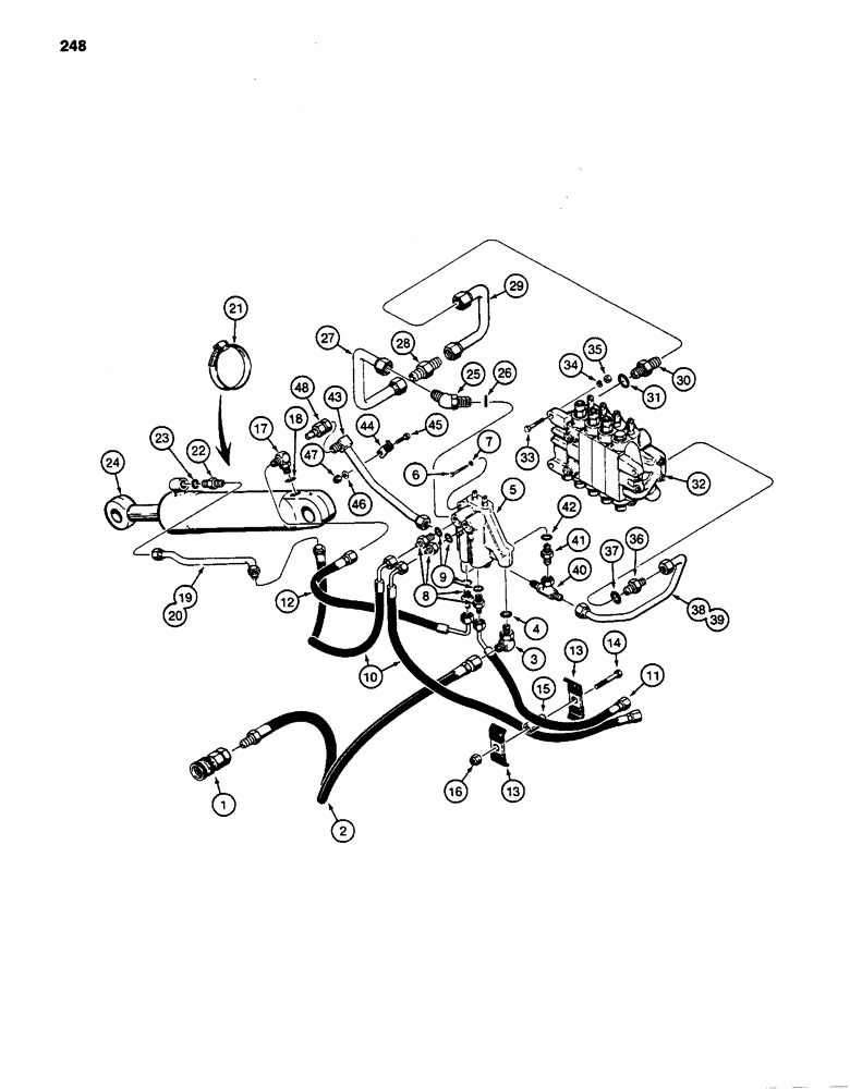 Схема запчастей Case 480D - (248) - BACKHOE STABILIZER CYLINDER HYDRAULIC CIRCUIT, 480D MODELS ONLY (35) - HYDRAULIC SYSTEMS