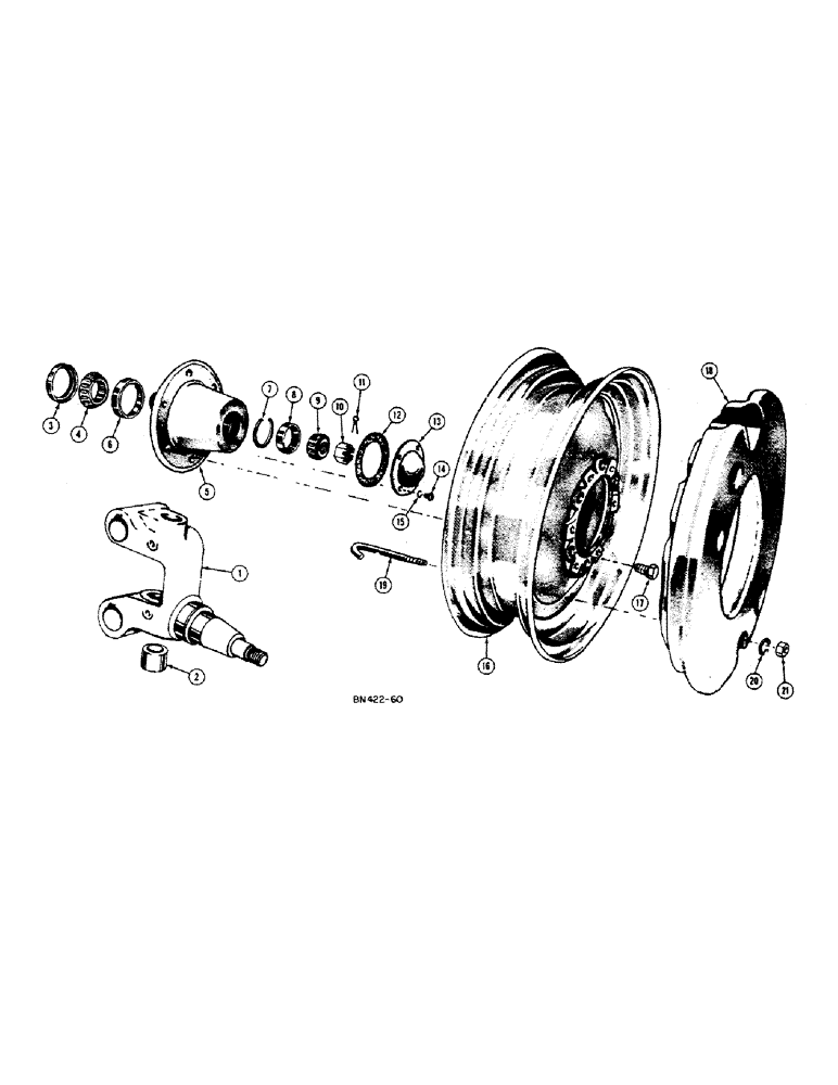 Схема запчастей Case 420BD - (104) - FRONT WHEEL, HUB AND SPINDLE - STANDARD 