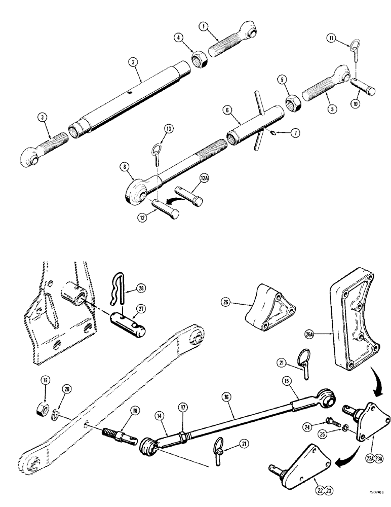 Схема запчастей Case 380CK - (188) - TOP LINK AND STABILIZER BARS, TOP LINK (09) - CHASSIS/ATTACHMENTS