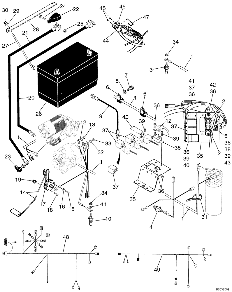 Схема запчастей Case 1845C - (04-05B) - HARNESS, REAR - BATTERY AND CABLES, JAF0277353 - (04) - ELECTRICAL SYSTEMS