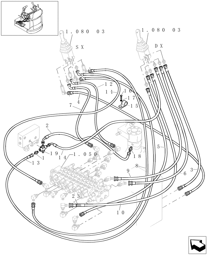 Схема запчастей Case CX16B - (1.080[04]) - PILOT VALVE PIPING (35) - HYDRAULIC SYSTEMS