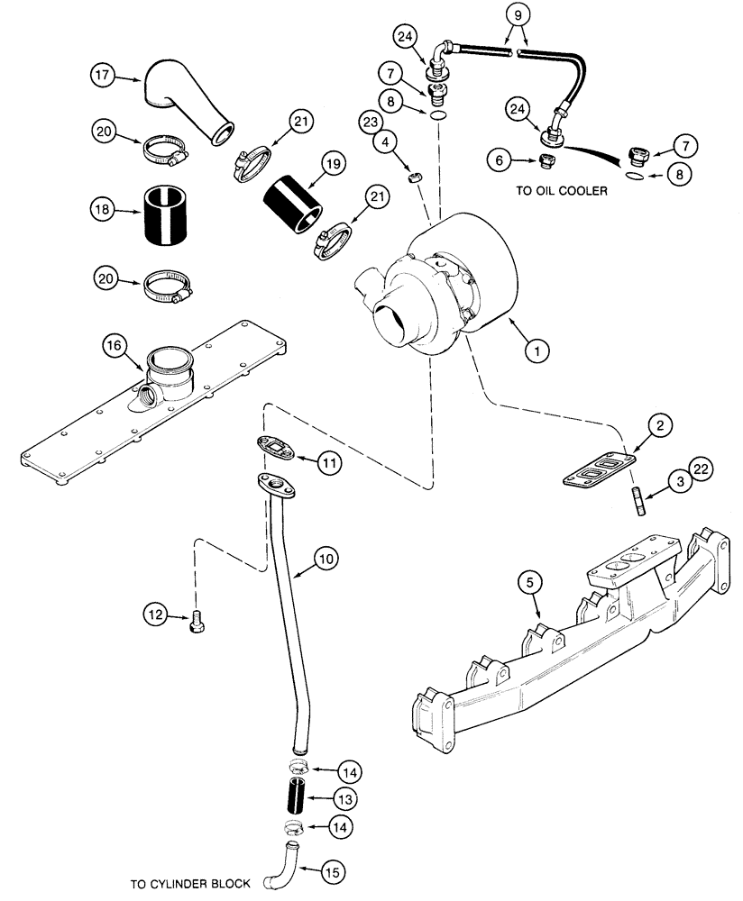 Схема запчастей Case 850E - (2-08) - TURBOCHARGER SYSTEM, 6T-590 ENGINE (02) - ENGINE