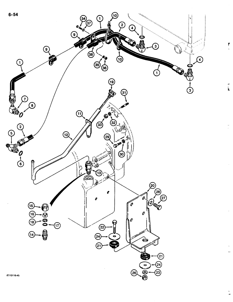 Схема запчастей Case 680L - (6-54) - TRANSMISSION COOLING SYSTEM, MOUNTING, AND DIPSTICK (06) - POWER TRAIN