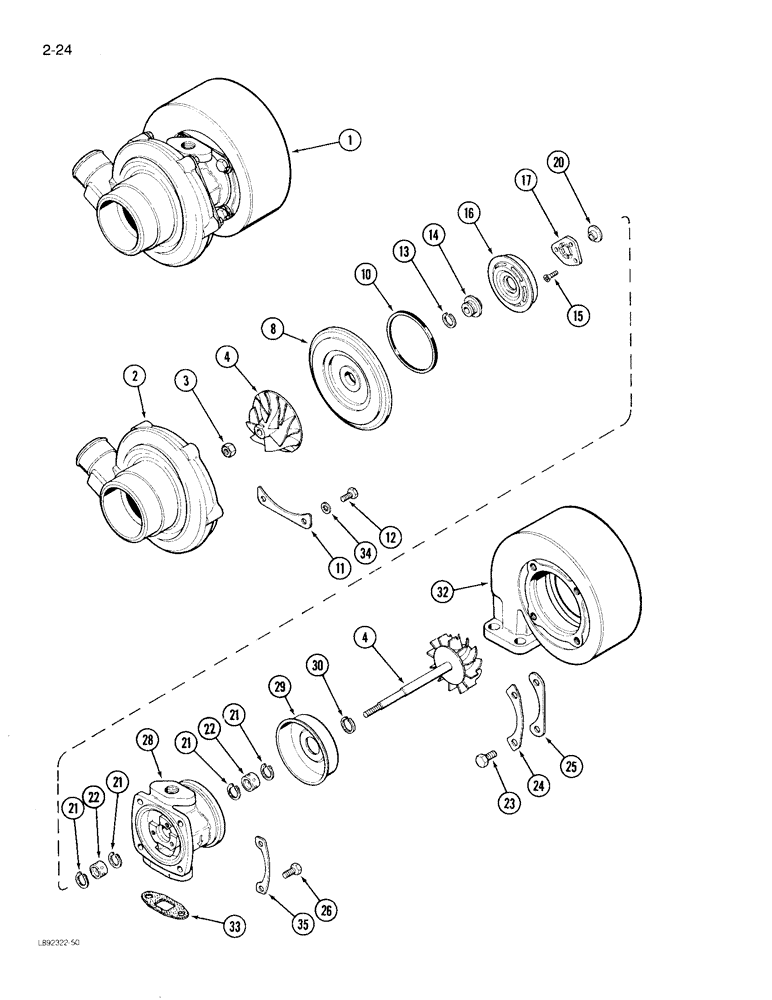 Схема запчастей Case 780D - (2-24) - TURBOCHARGER, 6T-590 ENGINE (02) - ENGINE