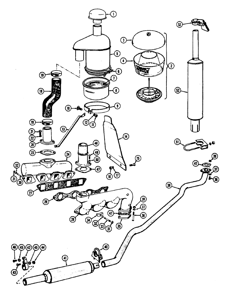 Схема запчастей Case 430CK - (040) - MANIFOLD, MUFFLER AND AIR CLEANER, (188) DIESEL ENGINE 