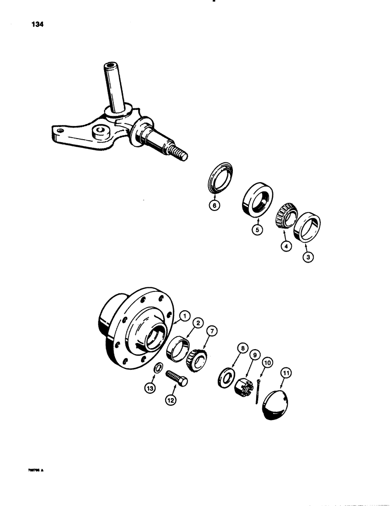 Схема запчастей Case 780B - (134) - FRONT WHEEL HUB AND BEARINGS (05) - STEERING