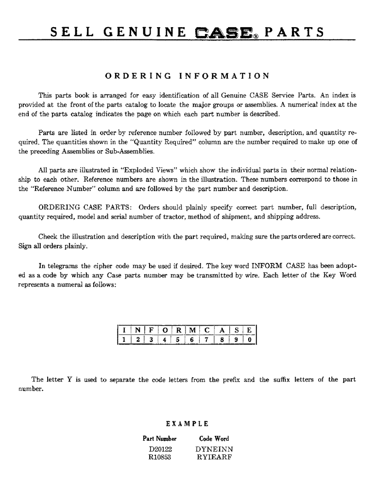 Схема запчастей Case 520 - (002) - ORDERING INFORMATION (00) - GENERAL