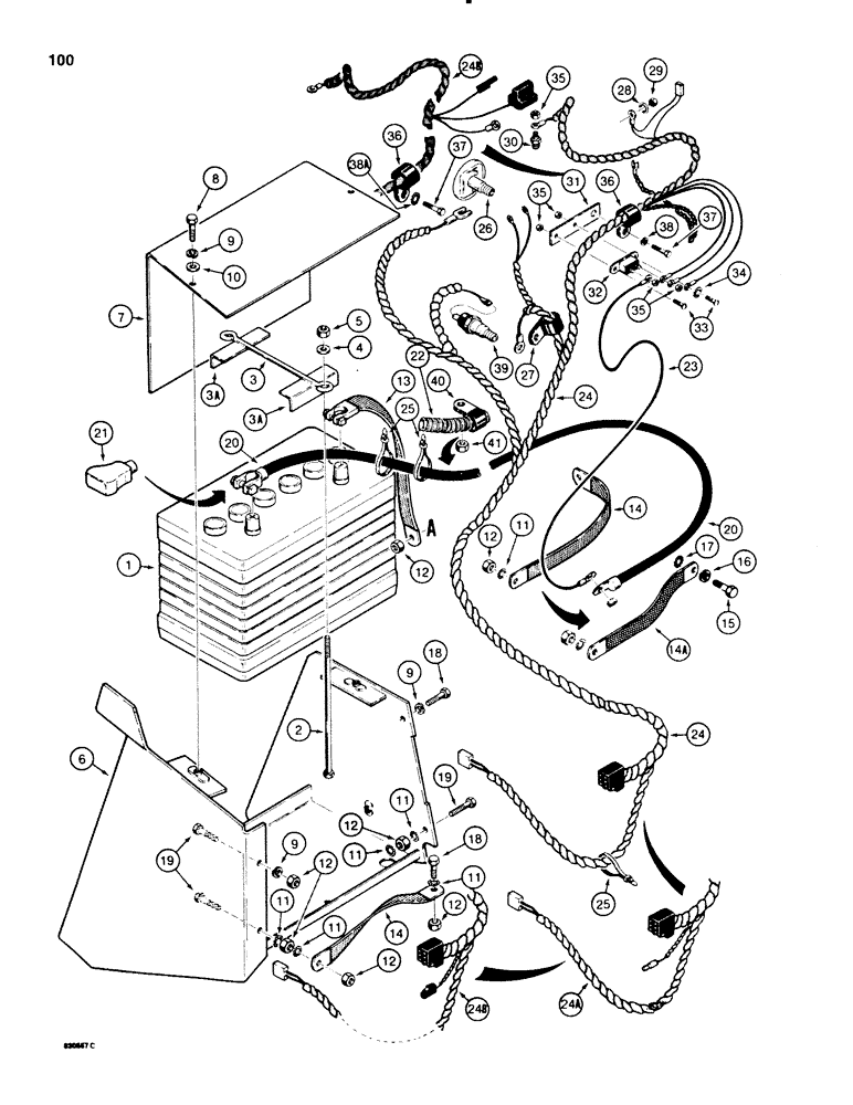 Схема запчастей Case 580E - (100) - BATTERY AND ENGINE ELECTRICAL CIRCUIT (04) - ELECTRICAL SYSTEMS