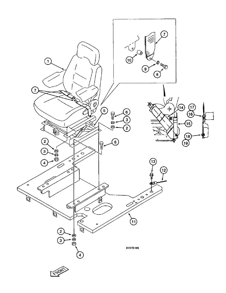 Схема запчастей Case 9040B - (9-046) - SEAT, SEAT BELTS AND OPERATORS MANUAL TETHER (09) - CHASSIS