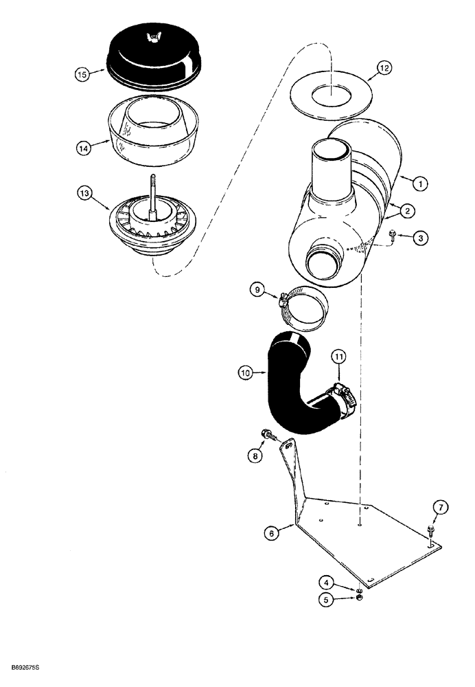 Схема запчастей Case 650G - (2-10) - AIR CLEANER MOUNTING AND INTAKE PARTS PRIOR TO CRAWLER P.I.N JJG0216449 (02) - ENGINE