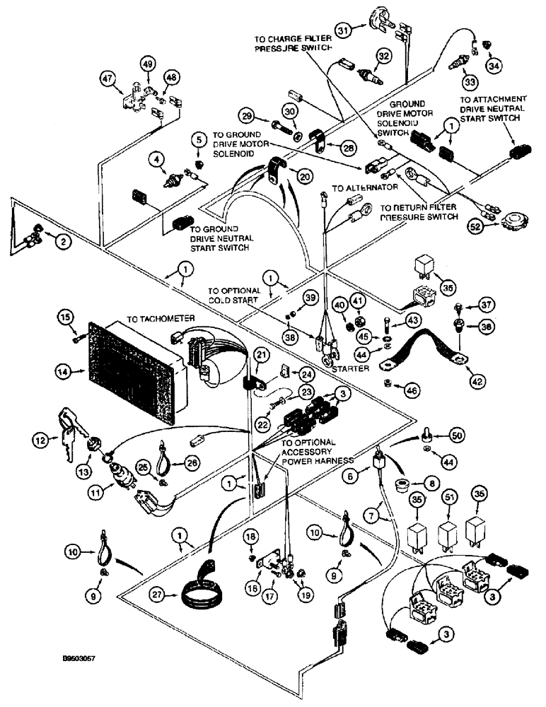 Схема запчастей Case 660 - (4-17A) - MAIN WIRING HARNESS AND CONNECTIONS, WITH SEAT INTERLOCK SYSTEM, USED ON MODELS WITH 4-390 ENGINE (04) - ELECTRICAL SYSTEMS