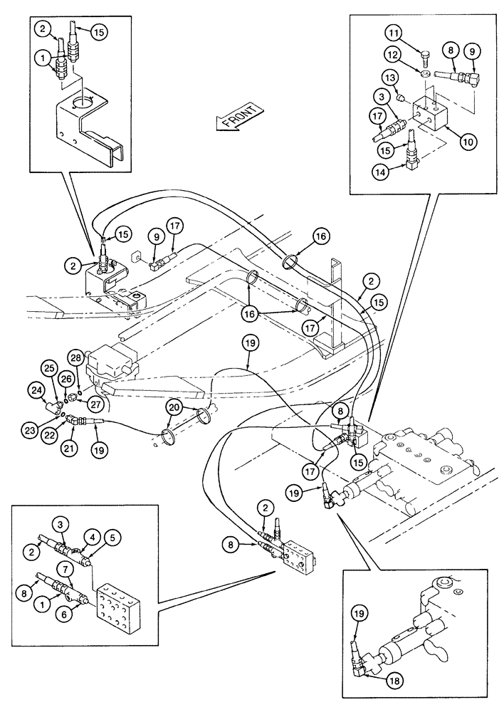 Схема запчастей Case 9040 - (8-44) - HYD. CONTROL CIRCUIT, CONTROL VALVE PILOT LINES TO SWING MOTOR, CONTROL SHUTOFF SOLENOID & RESERVOIR (08) - HYDRAULICS