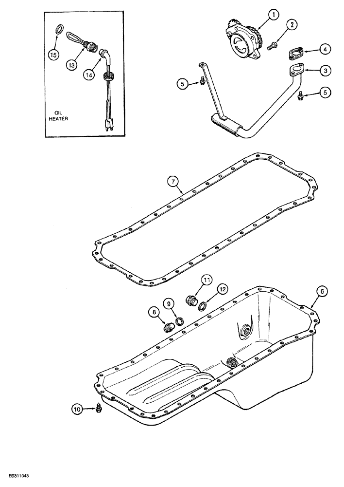 Схема запчастей Case 850G - (2-35A) - OIL PUMP AND OIL PAN (P.I.N. JJG0254005 TO JJG0254009, JJG0254015 AND AFTER) (01) - ENGINE