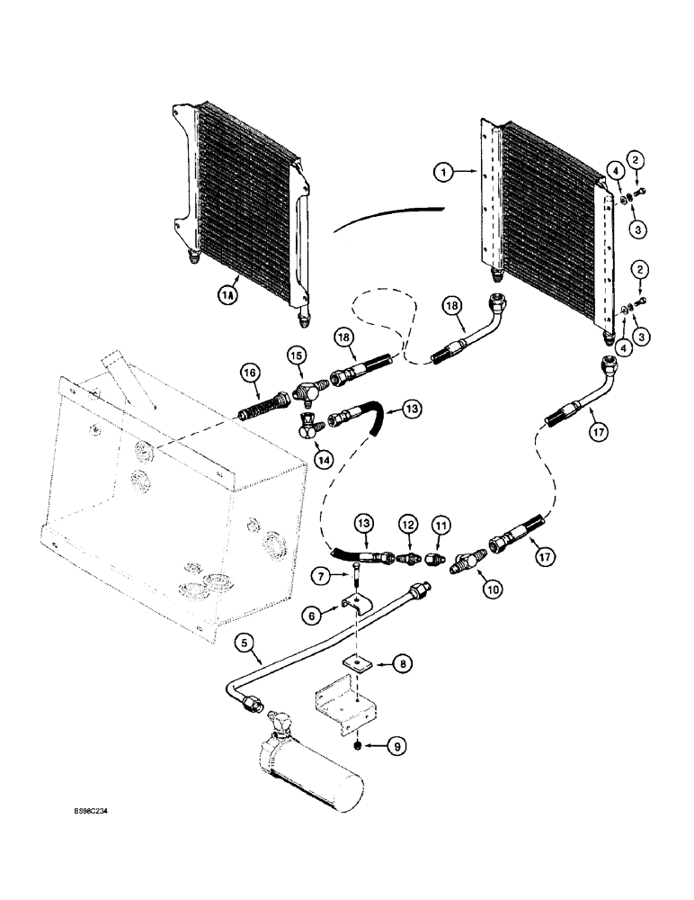 Схема запчастей Case 860 - (8-014) - BASIC HYDRAULIC CIRCUIT - OIL COOLER AND LINES (08) - HYDRAULICS