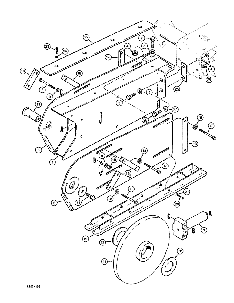 Схема запчастей Case 860 - (9-058) - TRENCHER BOOMS AND MOUNTING - ROCK BOOM, 4 FOOT (LH STOP BAR) (09) - CHASSIS/ATTACHMENTS