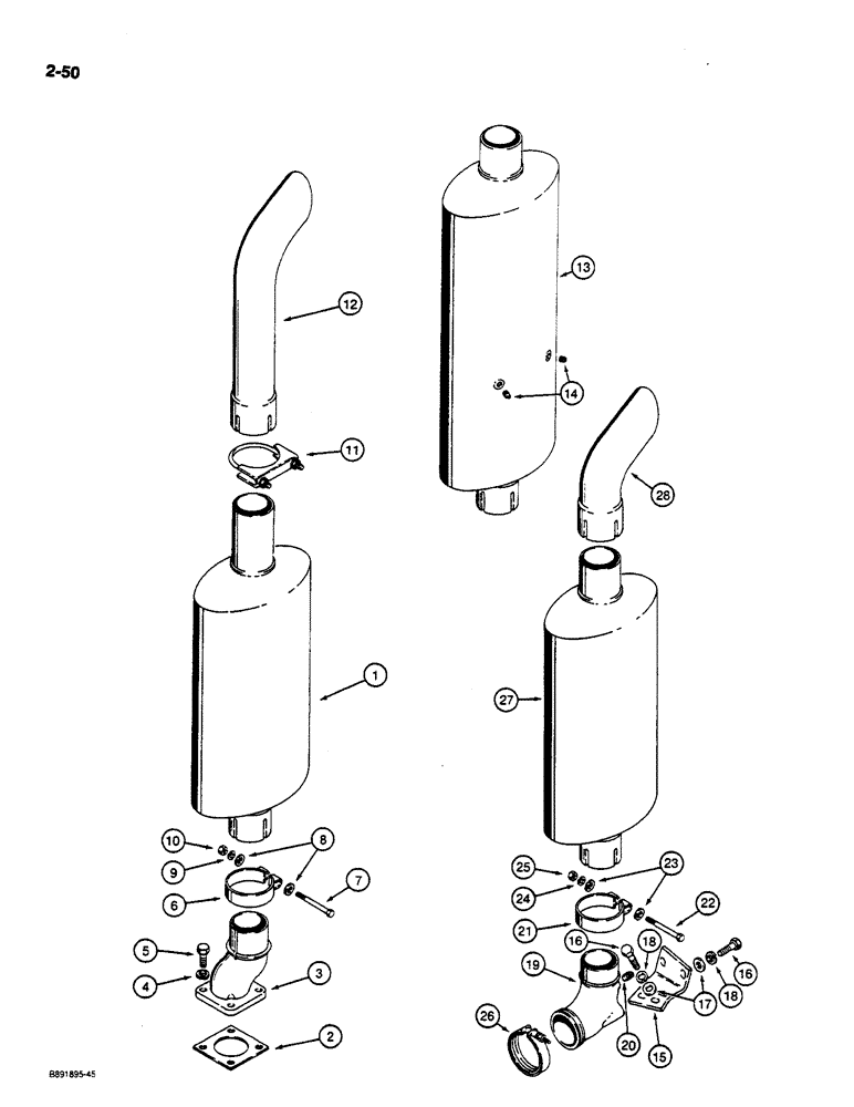 Схема запчастей Case W14C - (2-50) - MUFFLER AND EXHAUST SYSTEM (02) - ENGINE