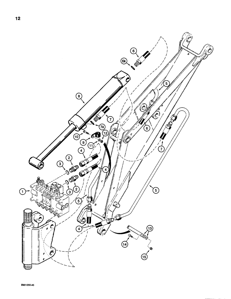 Схема запчастей Case D100XR - (8-012) - BACKHOE BOOM CYLINDER HYDRAULIC CIRCUIT, USED ON 1835C, 1840 & 1845C UNI-LOADERS W/ DUKE VALVE 