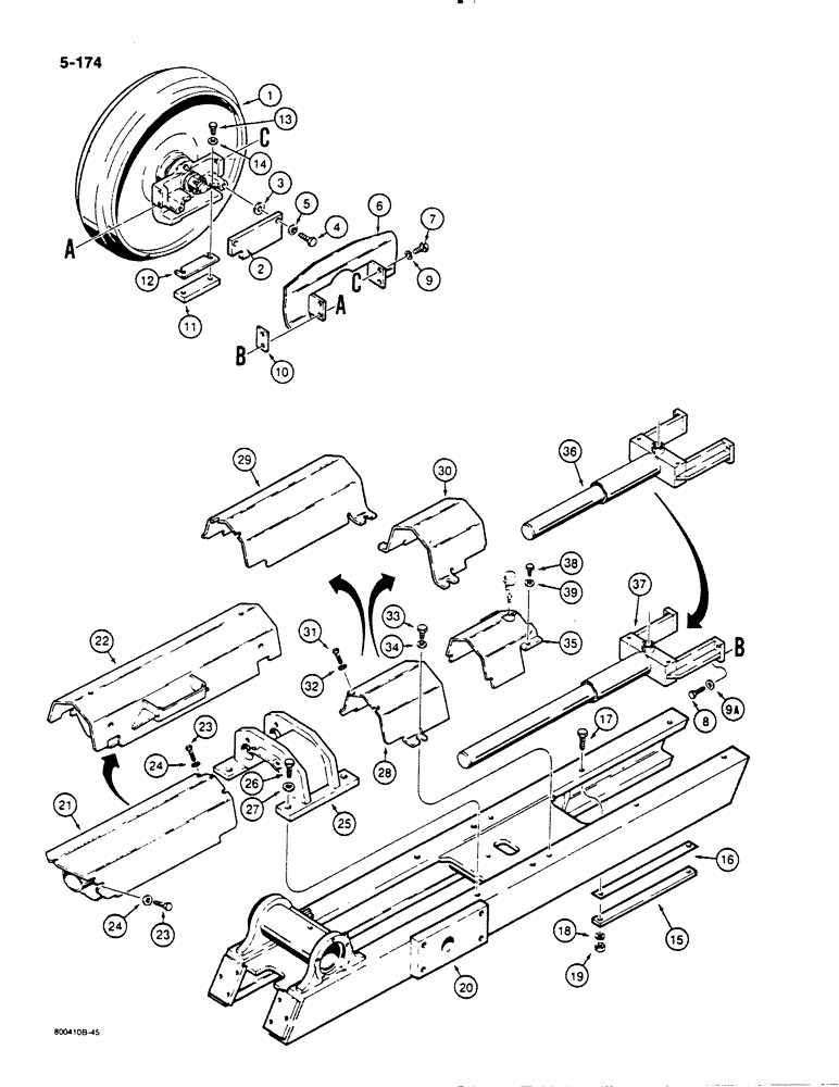 Схема запчастей Case 1455B - (5-174) - IDLER AND RECOIL SYSTEM MOUNTING (11) - TRACKS/STEERING