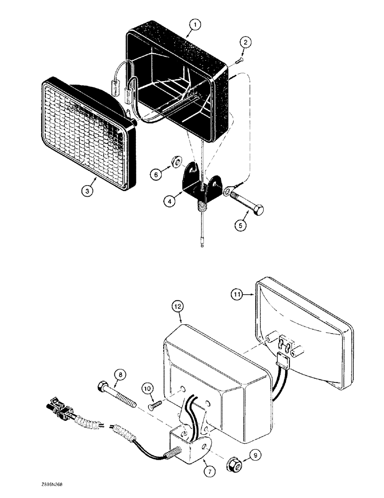 Схема запчастей Case 1150E - (4-44) - LAMP ASSEMBLY, MODELS WITH ROPS CANOPY OR CAB, F96876 LAMP ASSY (04) - ELECTRICAL SYSTEMS