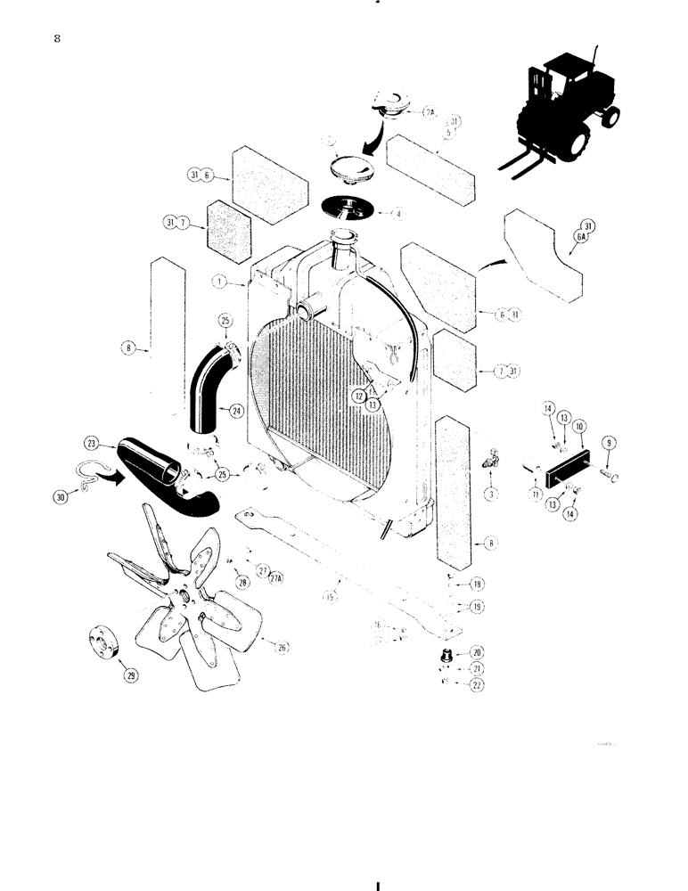 Схема запчастей Case 584C - (008) - RADIATOR, FAN AND MOUNTING PARTS (10) - ENGINE