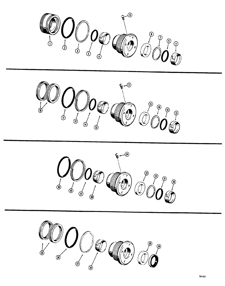 Схема запчастей Case 33S - (072) - CYL.PACKING KIT(USED IN STABILIZER&BUCKET CYL.) W/3-1/2" ID TUBE&1-3/4"DIA.ROD ONLY D37356 CYL PACKI 