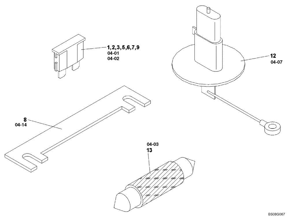 Схема запчастей Case SV210 - (04-19[01]) - BULBS AND FUSES, QUICK REFERENCE (GROUP 540) (ND138866) (04) - ELECTRICAL SYSTEMS