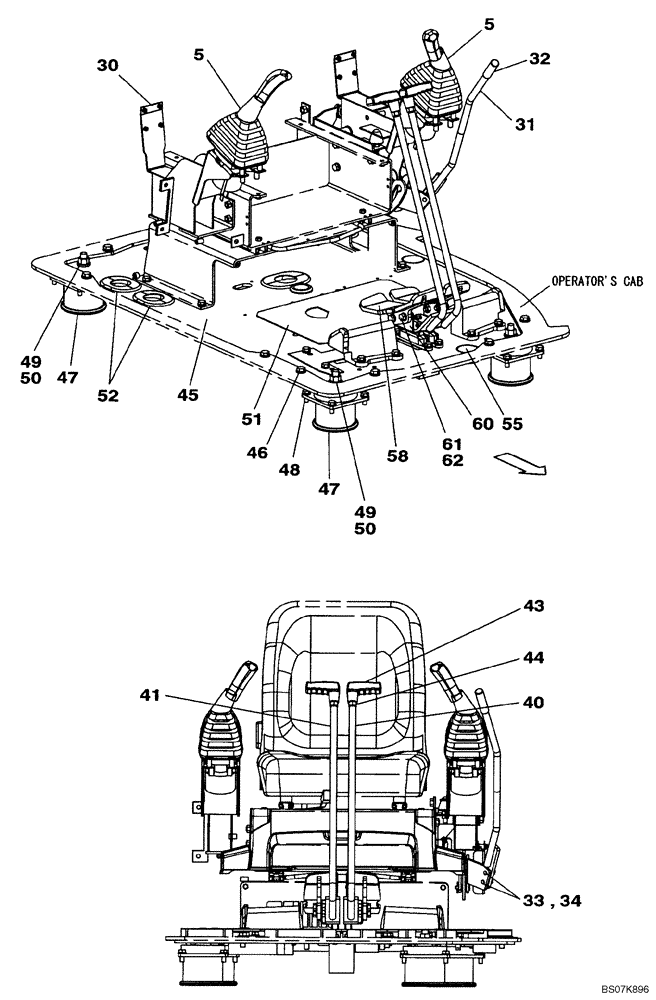 Схема запчастей Case CX75SR - (09-34[01]) - CONTROLS, TRAVEL - OPERATORS COMPARTMENT (09) - CHASSIS/ATTACHMENTS