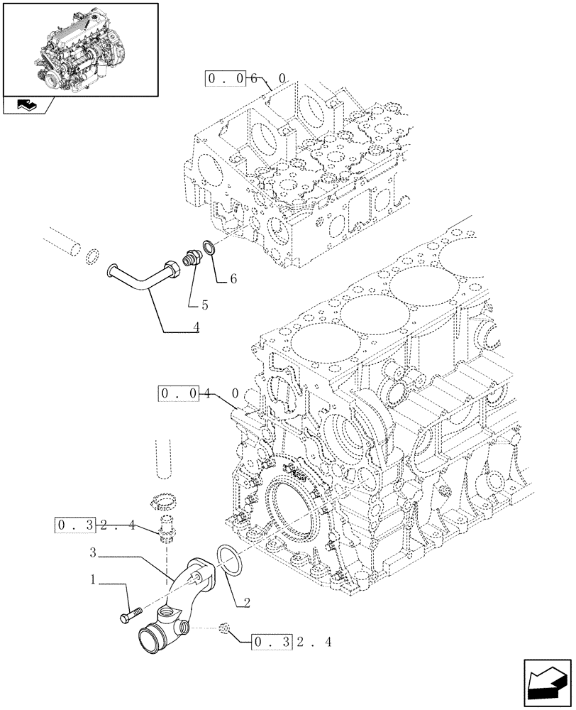 Схема запчастей Case F2CE9684H E003 - (0.32.3) - WATER PUMP PIPES (504213642-504153553) 