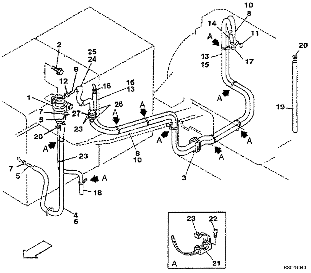 Схема запчастей Case CX240LR - (03-02) - FUEL LINES (P.I.N. DAC 0724099 - DAC241501) (03) - FUEL SYSTEM