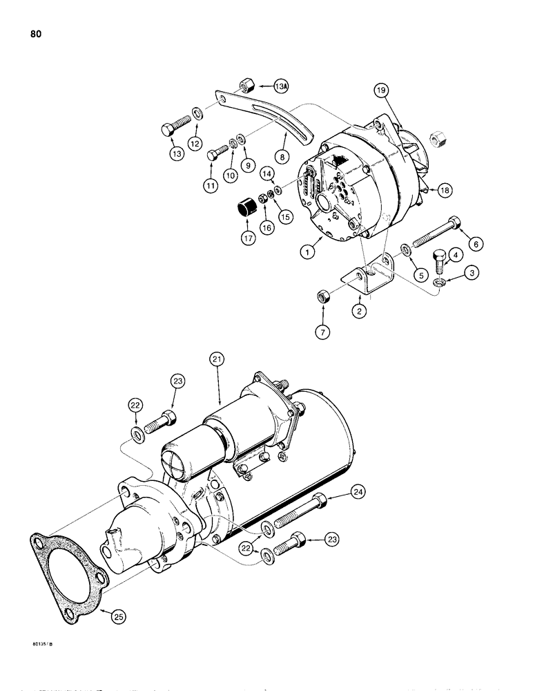 Схема запчастей Case 680H - (080) - STARTER AND ALTERNATOR MOUNTING (04) - ELECTRICAL SYSTEMS