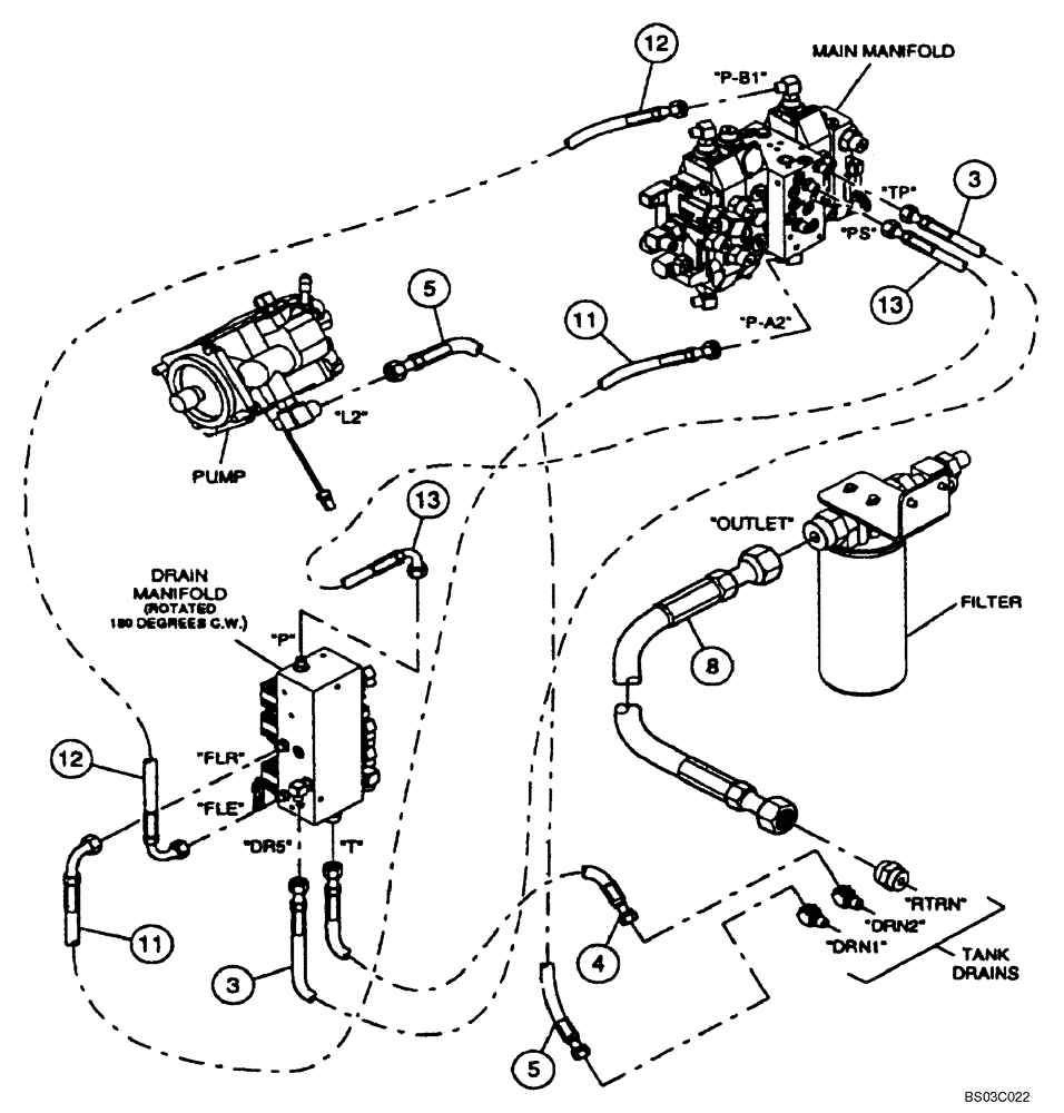 Схема запчастей Case 686GXR - (8-11A) - HYDRAULICS - MAIN MANIFOLD TO DRAIN MANIFOLD (ASN 686GXR JFE0001847; 688G JFE0003612) (08) - HYDRAULICS